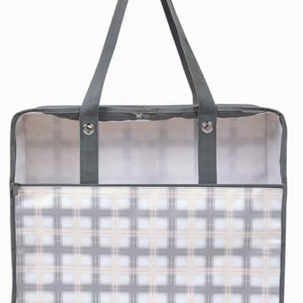 Thirty One Utility Storage Tote in Pale Pink Plaid
